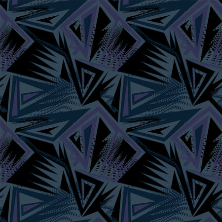 Seamless abstract urban pattern with curved elements, grunge waves and chaotic dotsのイラスト素材