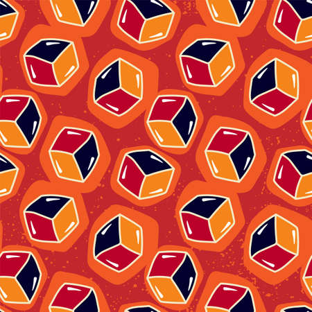 Seamless pattern with chaotic hand drawn 3d cubesのイラスト素材