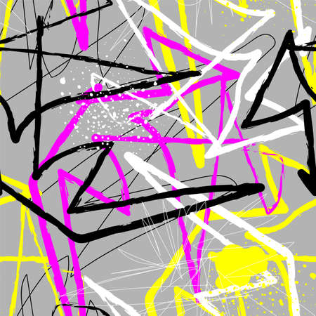 Seamless abstract pattern with curly lines and grunge linesのイラスト素材