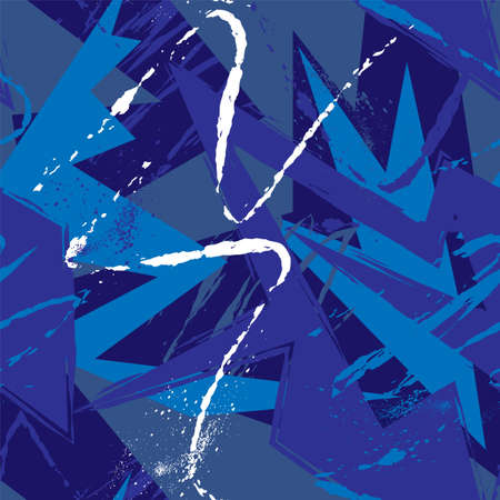 Abstract urban seamless pattern with curved geometry elements and grunge wave linesのイラスト素材