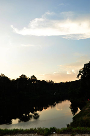 Sunset view in lakeの写真素材