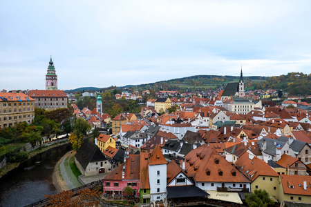 Cesky Krumlov, Czech Republic - October 25, 2015: City Landscape view in Cesky Krumlov at afternoon timeのeditorial素材