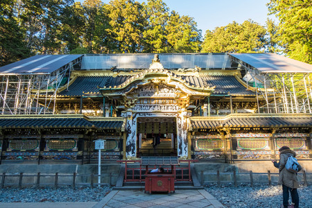 Dec 6, 2016 - Nikko, Japan: Outside one of Toshogu temple buildings, beautiful exterior decoration in Japanese Shinto style.のeditorial素材