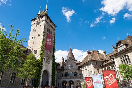 May 13, 2017 - Zurich, Switzerland: Swiss national museum, locates in Old city district in Zurich, next to Hauptbahnhof.のeditorial素材