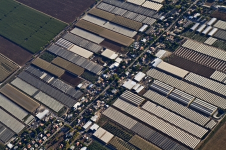 Aerial shot of an agriculture villageの写真素材