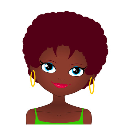 A vector illustration of a Green eyed with curled brown hair from the shoulders up smilingのイラスト素材