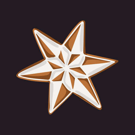 Vector Christmas star shape ginger cookie with white sugar in top. Isolated object.のイラスト素材