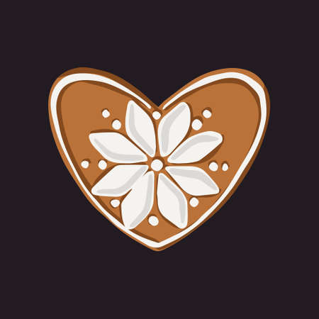 Vector isolated gingerbread cookie in heart shape with snowflake ornamentのイラスト素材