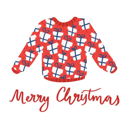 Cute ugly sweater for Christmas party with bright ornament. のイラスト素材