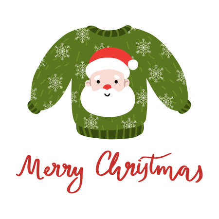 Vector ugly sweater with Santa Claus and snowflake for Christmas.のイラスト素材