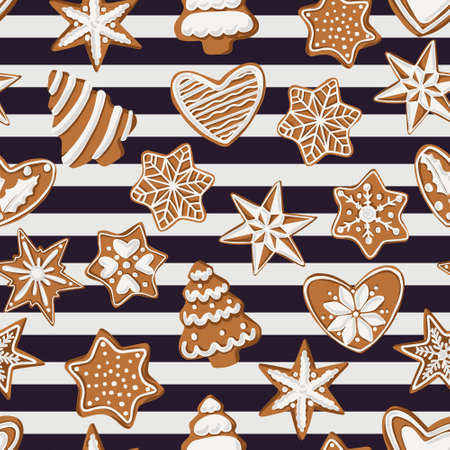 Seamless pattern with gingerbread cookies for Christmas. Cute background with xmas dessert.のイラスト素材