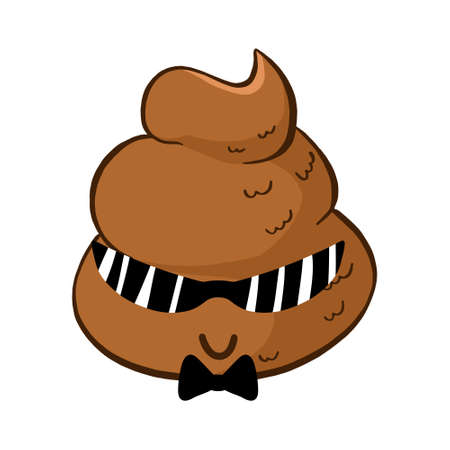 Vector cool poop emoji in sunglasses. Funny and cute smile in black tie.のイラスト素材