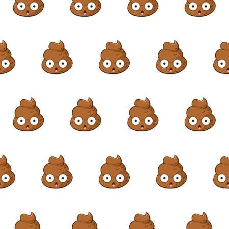 Vector seamless pattern with shocked poop emoji. Funny background with a poo scared with open mouth.のイラスト素材