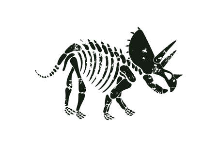 Vector triceratops dinosaur skeleton in black colorのイラスト素材