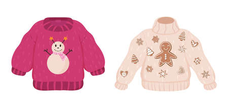 Vector ugly sweaters set for Christmas party.のイラスト素材