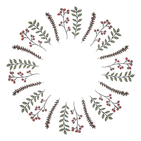 Wreath of simple colorful flowers in doodle style. Ornament. Stock vector illustration.のイラスト素材