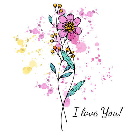 Mini bouquet in doodle style.のイラスト素材