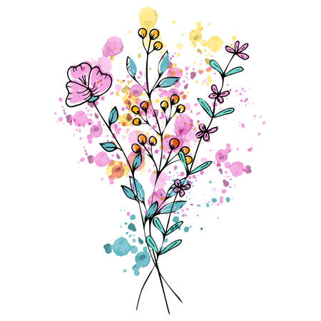 Mini bouquet of flowers in doodle style.のイラスト素材