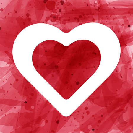 Red watercolor background with a white heart. Valentine's Day greeting card. vector watercolor.のイラスト素材