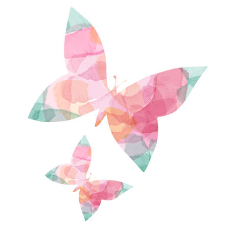 Watercolor butterflies vector. Pastel colors pink and green. magic butterfly. isolated object on a white background.のイラスト素材