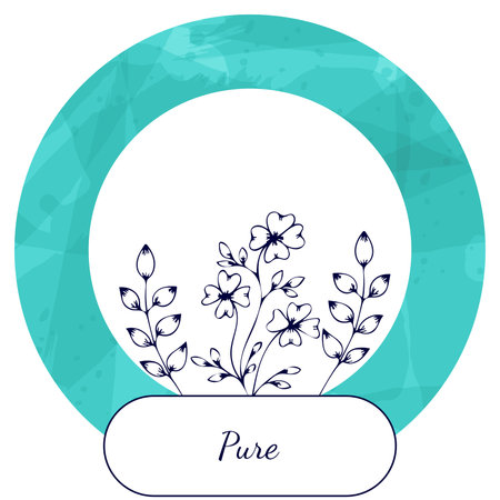 Vector blue round frame with doodle style flowers. isolated object on a white background.のイラスト素材