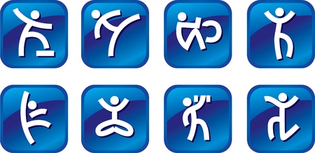 Blue icons with the stylized person doing exercisesのイラスト素材