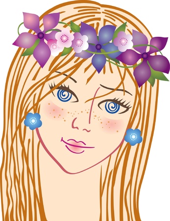 Beautiful woman with flowers in hairのイラスト素材