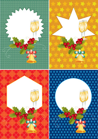 Christmas cards with holly, bow and bellのイラスト素材