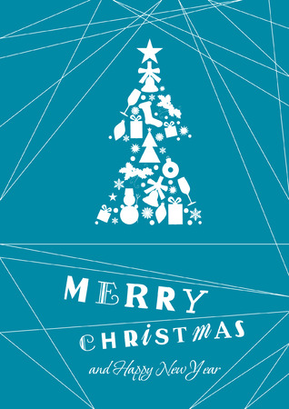 Christmas cards with holly, gifts, bow and bellのイラスト素材
