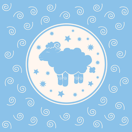 Sheep on blue backgroundのイラスト素材