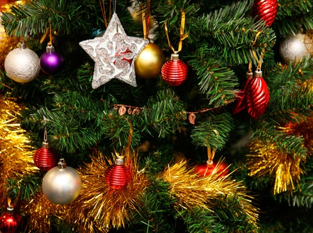 Beautiful Christmas fur-tree decorated with New Yearの写真素材