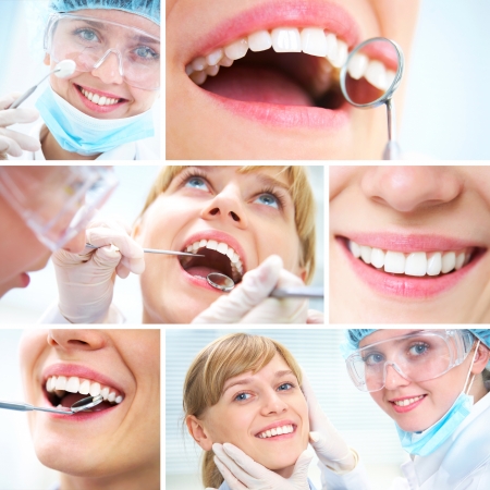 collage of photographs on the theme of healthy teeth and Dental doctorの写真素材