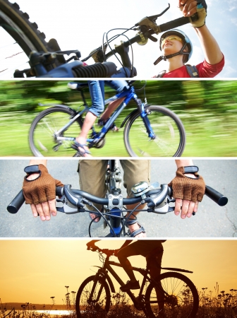 collage of photographs on the theme of cycling recreation の写真素材