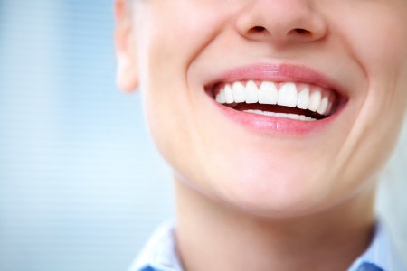 Close-up of female smile with healthy teethの写真素材