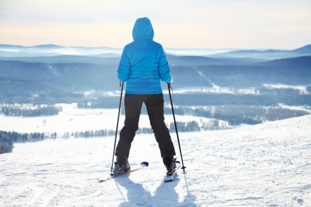 happy young woman on ski vacationの写真素材