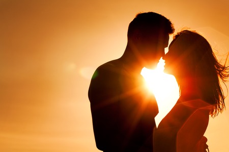 Portrait of a romantic young couple in loveの写真素材