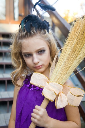 girl in  witch costume at  halloweenの写真素材