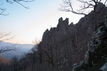 beautiful mountain landscape in the evening sun lightの写真素材
