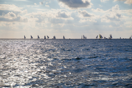 lBeautiful landscape  with saling regatta in sunsetの写真素材
