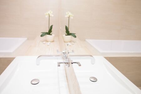 modern bathroom interior in white colourの写真素材