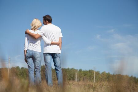 middle aged couple enjoying life together on natureの写真素材