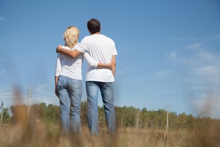middle aged couple enjoying life together on natureの写真素材
