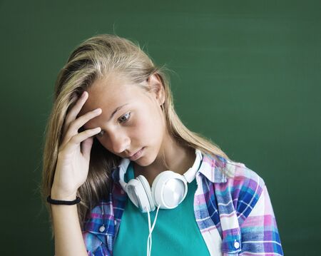 Potrair of girl teenager in sadnessの写真素材