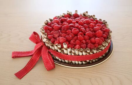 delicious homemade fresh raspberry festive cakeの写真素材