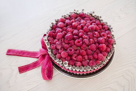 delicious homemade fresh raspberry festive cakeの写真素材