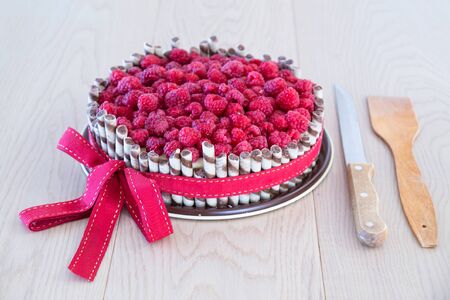 delicious homemade fresh raspberry festive cakeの写真素材