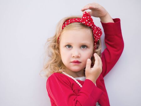 portrait of a little cute ladies fashionistaの写真素材