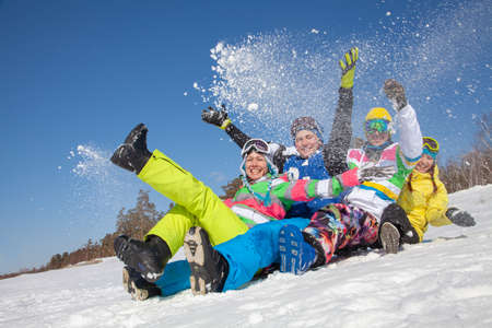 group of friends have a good time in winter resortの写真素材