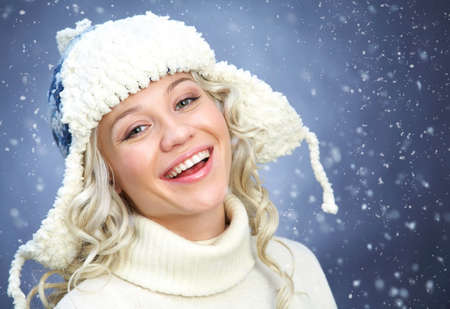 Winter portrait beautiful woman with blond hairの写真素材