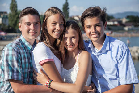 portrait of group of teenagers spending time togetherの写真素材